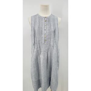 Quince Blue Pinstripe Linen Dress Sleeveless Short Swing Mini Pintuck S NWT